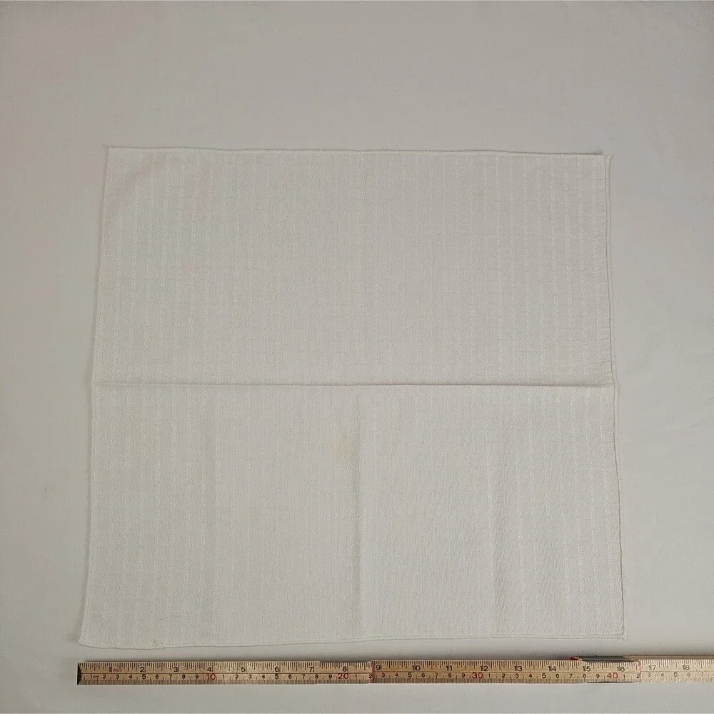 Set of 10 White Cloth Dinner Napkins Jacquard Check Pattern Table Linens
